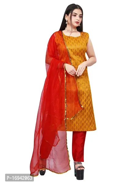 Elegant Yellow Silk Jacquard Dress Material with Dupatta For Women-thumb0