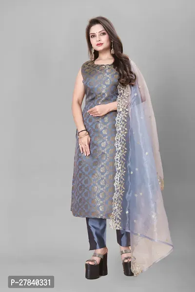 Designer Silk Unstitched Dress Material Top With Bottom Wear And Dupatta Set for Women-thumb0