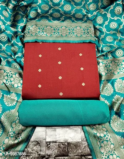 Fancy Banarasi Silk Unstitched  Suit With Duppata-thumb0