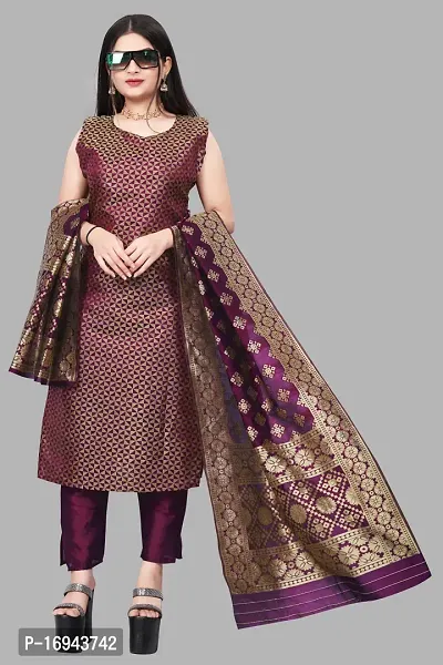 Elegant Purple Silk Jacquard Dress Material with Dupatta For Women-thumb0