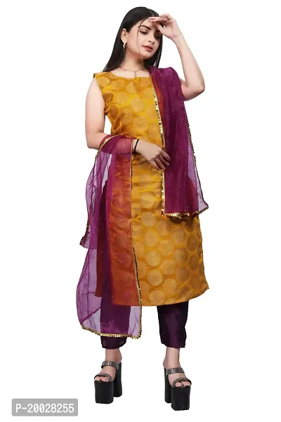 Womens Woven Design Kurta Pant With Dupatta Set