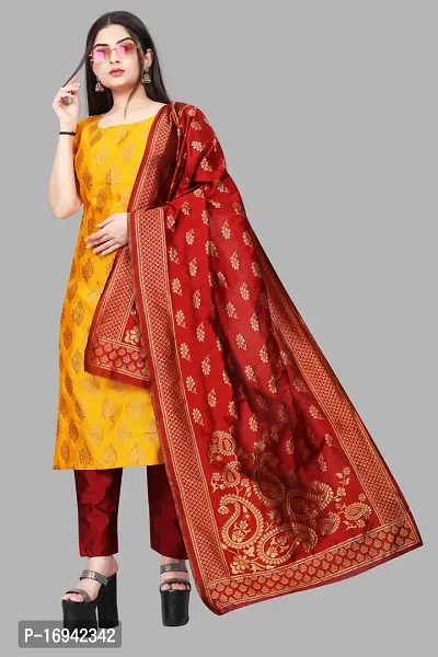 Elegant Yellow Silk Jacquard Dress Material with Dupatta For Women