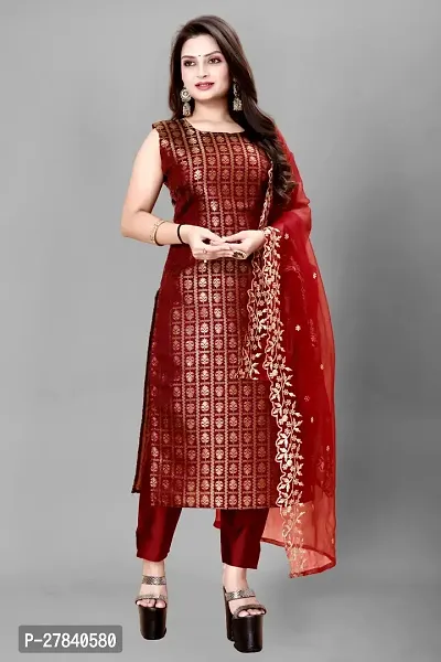 Designer Silk Unstitched Dress Material Top With Bottom Wear And Dupatta Set for Women-thumb0