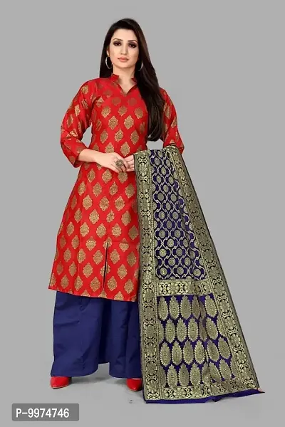 Fancy Banarasi Silk Unstitched  Suit With Duppata