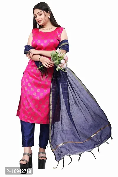 Elegant Pink Silk Jacquard Dress Material with Dupatta For Women-thumb0