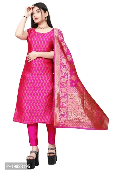 Elegant Pink Jacquard Art Silk Kurta with Pant And Dupatta Set For Women-thumb0