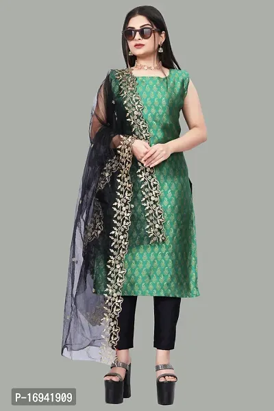 Elegant Teal Silk Jacquard Dress Material with Dupatta For Women-thumb0