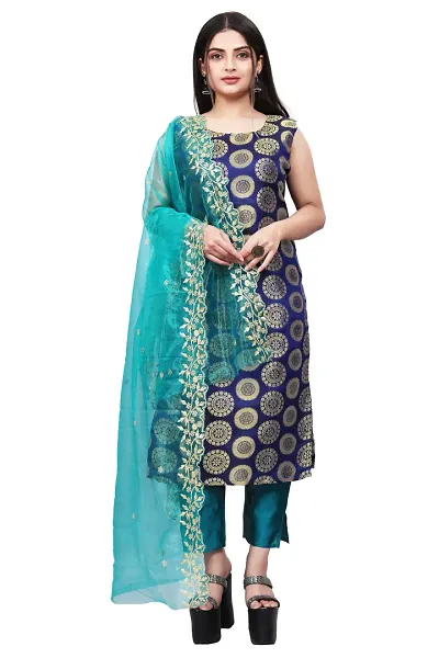 Elegant Banarasi Silk Jacquard Weave Dress Material with Dupatta For Women