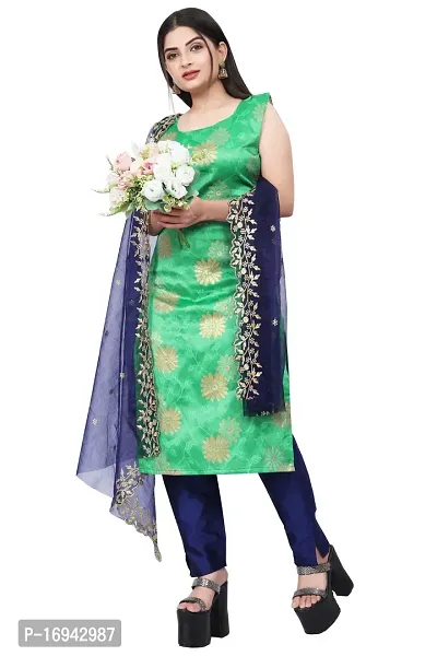 Elegant Teal Silk Jacquard Dress Material with Dupatta For Women