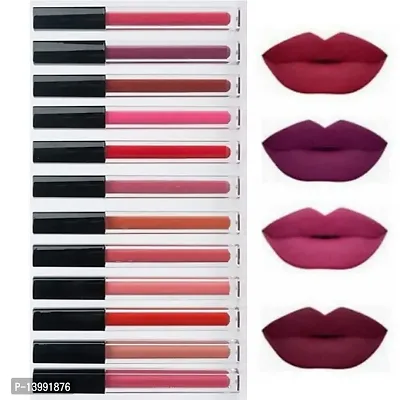 Lipstick Multicolor set of 12 Liquid Lipstick Kiss proof (Matte)-thumb0