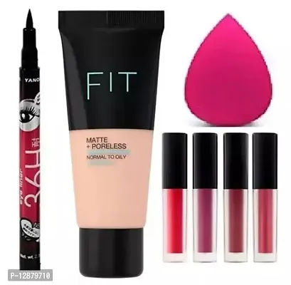 Trendy Mini 4 Lipstick Red Edition, 36B Hours Eyeliner, Beauty Blender And Foundation