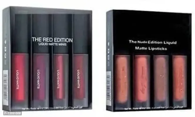 Liquid Matte Minis Lipstick Nude Edition and Red Edition, 12-ml - (Pack of 8)