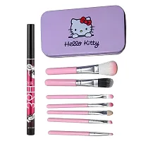 Hello Kitty Makeup Mini Brush Kit set of 7 with MFIO Insta Beauty Water  Smudge Proof 36 Hour Long Lasting Liquid Eye Liner 2.5 g (The Swiss Eyes)-thumb1