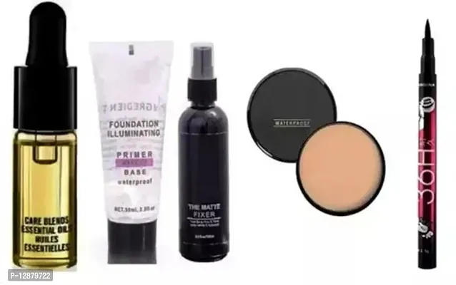 Instant Glow Face Serum With Makeup Primer ,Makeup Fixer And Compact Face Powder With 36H Eyeliner