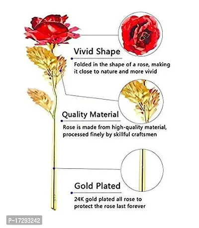 Own Box 24K Plated Artificial Flower with Long Stem for Rose/Propose/Valentine's Day (Red)-thumb5