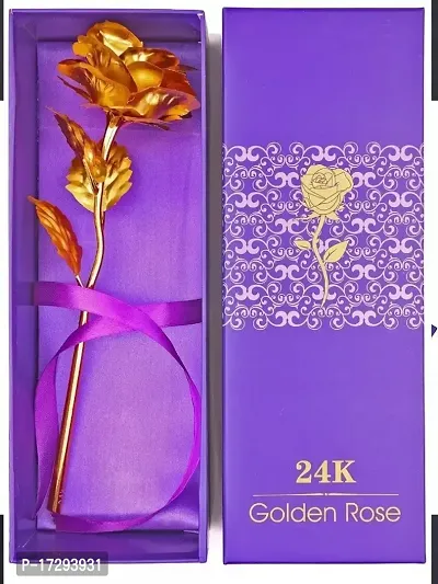 Own Box 24K Plated Artificial Flower with Long Stem for Rose/Propose/Valentine's Day (Red)