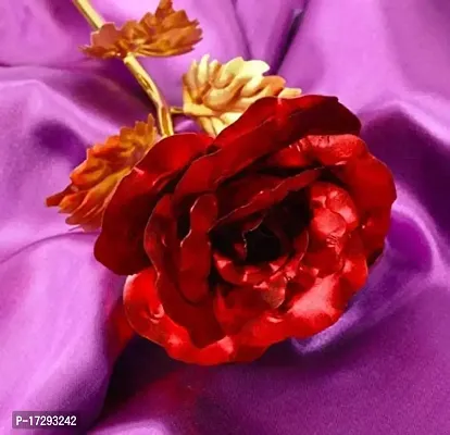 Own Box 24K Plated Artificial Flower with Long Stem for Rose/Propose/Valentine's Day (Red)-thumb2