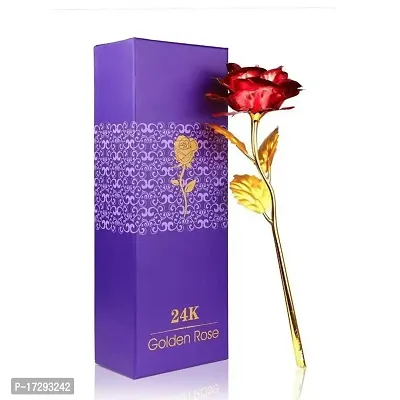 Own Box 24K Plated Artificial Flower with Long Stem for Rose/Propose/Valentine's Day (Red)