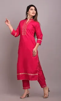 Stylish Cotton Straight Kurta With Pant Set For Women (Rani Pink)-thumb1