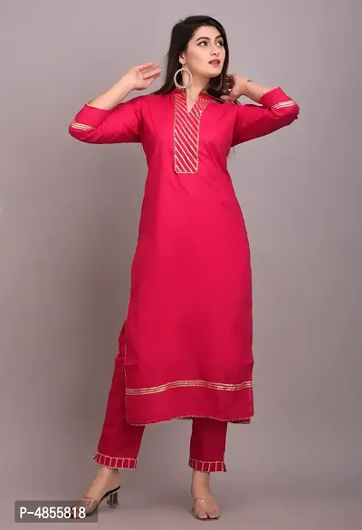 Stylish Cotton Straight Kurta With Pant Set For Women (Rani Pink)-thumb0
