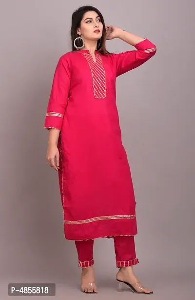 Stylish Cotton Straight Kurta With Pant Set For Women (Rani Pink)-thumb4