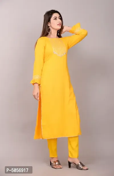 Stylish Rayon Mustard Gota Work Straight Kurta With Pant Set-thumb4