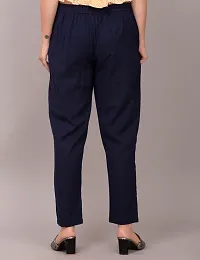 Elegant Navy Blue Solid Cotton Flex Stretchable Trousers For Women And Girls-thumb2