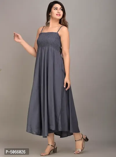 Rayon Solid Fit  Flared Western Wear Gown For Women's (Grey)-thumb2
