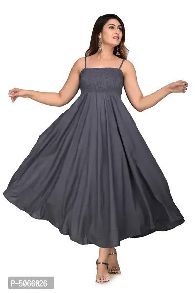 Rayon Solid Fit  Flared Western Wear Gown For Women's (Grey)