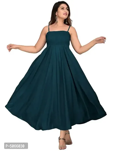 Rayon Flared Western Wear Dress Gown For Women's/Girls/Ladies (Teal Green)-thumb0
