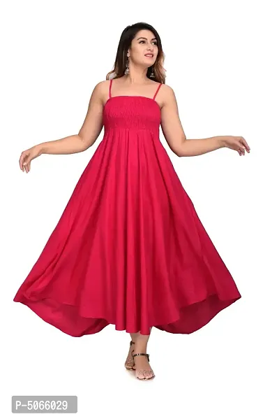 Women's Rayon Flared Western Wear Dress Gown (Pink)-thumb0