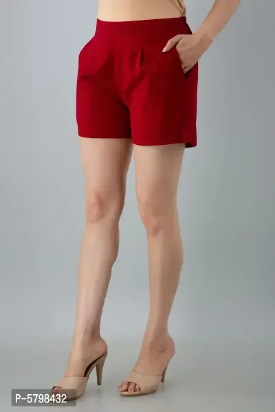 Women's Cotton Flex Solid Western Wear Hot Pant (Maroon)-thumb2