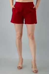 Women's Cotton Flex Solid Western Wear Hot Pant (Maroon)-thumb4