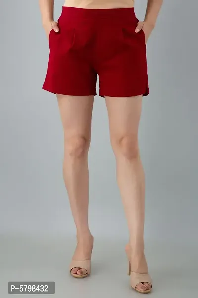 Women's Cotton Flex Solid Western Wear Hot Pant (Maroon)-thumb5