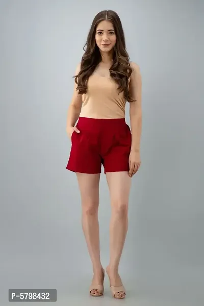 Women's Cotton Flex Solid Western Wear Hot Pant (Maroon)-thumb0