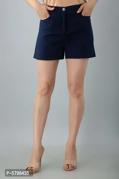 Cotton Flex Solid Hot Pant For Women (Navy Blue)
