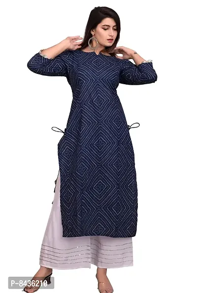 CHEER PAT Cotton Bandhej Print A Line Kurta With Palazzo Set Girls/Ladies/Womens (Navy Blue)