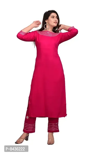 CHEER PAT Rayon Straight Kurta With Pant Set Girls/Ladies/Womens (Rani Pink)