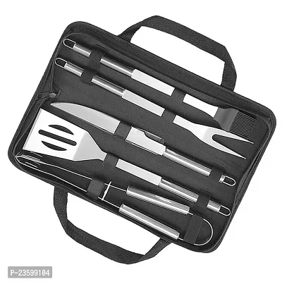 SHEMOKreg; Stainless Steel Barbecue 5 Pieces Tool Sets BBQ Grilling Utensils Kit of Fork, Spatula, Tongs  Basting Brush Professional Storage Case for Outdoor  Indoor Barbecue with Bag-thumb2