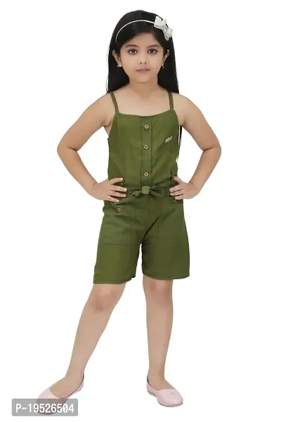 Stylish Green Cotton Solid Jumpsuits For Girls