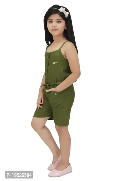 Stylish Green Cotton Solid Jumpsuits For Girls-thumb3