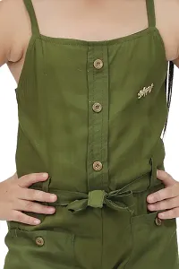 Stylish Green Cotton Solid Jumpsuits For Girls-thumb3