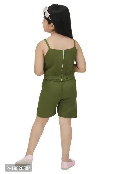 Stylish Green Cotton Solid Jumpsuits For Girls-thumb2