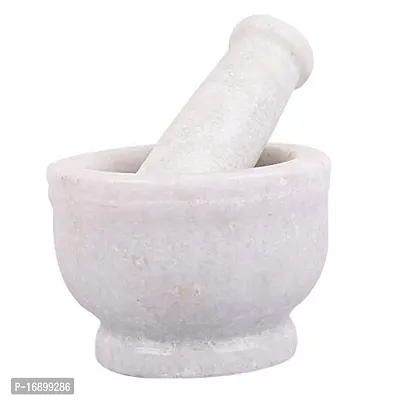 White Marble Handmade Stone Mortar and Pestle Set for Medicine, Spice Grinder Masher (Kundi, Musal, Okhil), 3 inch-thumb0