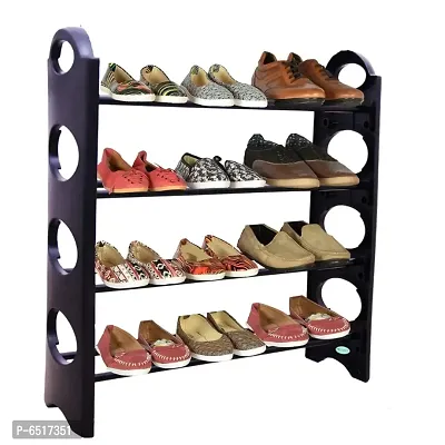 Multipurpose Foldable Shoe Rack Cabinet Organiser 4 Shelves, Black-thumb0