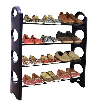 Multipurpose Foldable Shoe Rack Cabinet Organiser 4 Shelves, Black