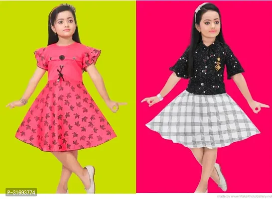 Beautiful Multicoloured Cotton Blend Frock For Girls Pack of 2-thumb0