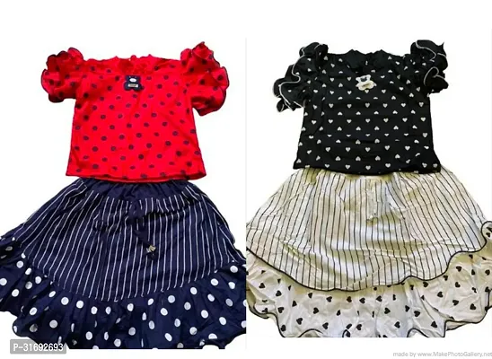 Beautiful Multicoloured Cotton Blend Frock For Girls Pack of 2