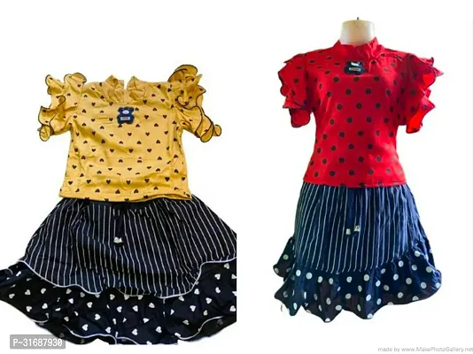 Beautiful Multicoloured Cotton Blend Frock For Girls Pack of 2