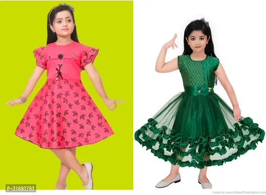 Beautiful Multicoloured Cotton Blend Frock For Girls Pack of 2-thumb0